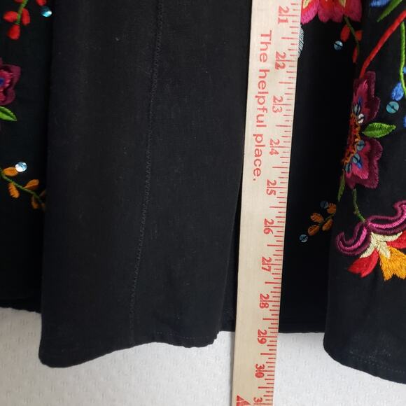 VTG Carole Little Sz 8 Black Linen Rayon‎ Peasant Skirt Floral Embroidered Boho - Picture 7 of 10